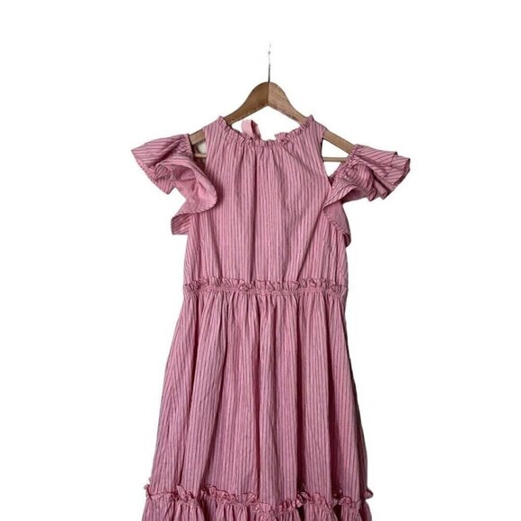Cinq a Sept Pink Stripe Sofia Ruffle Midi Dress 2 0921 - Picture 5 of 8